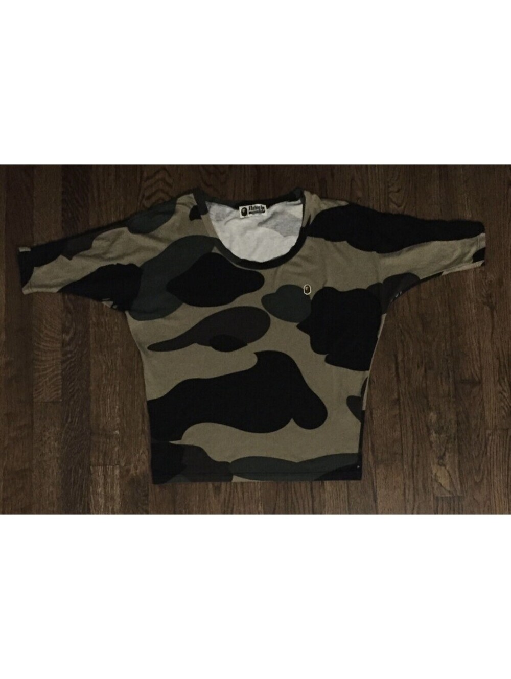 A Bathing Ape Camo Long Sleeve Raglan Tee Shirt Small Green